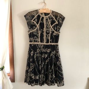 FREE PEOPLE - BLACK LAUREL DRESS W BEIGE EMBROIDERY